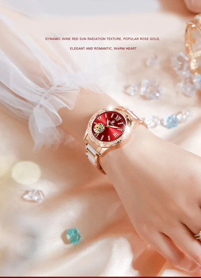 Women's Diamond Hollow Automatic Mechanical Ceramic Strap Wristwatches