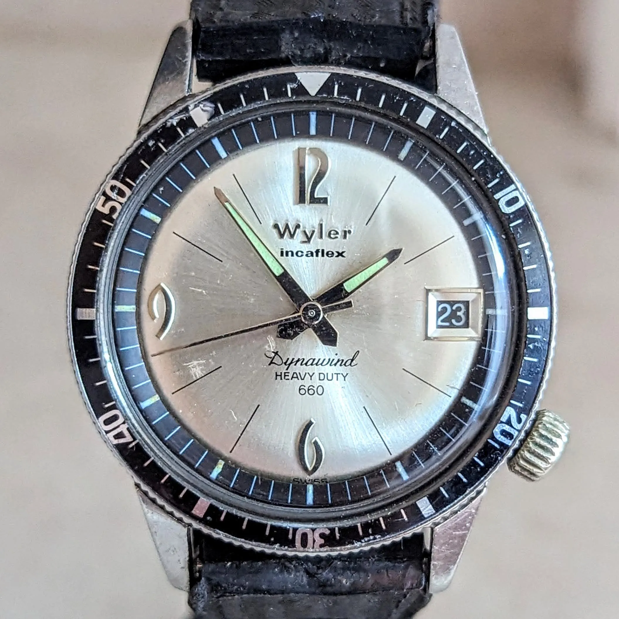 WYLER Incaflex Dynawind Heavy Duty 660 Diver Watch 17J Cal. ETA 2472 Wristwatch